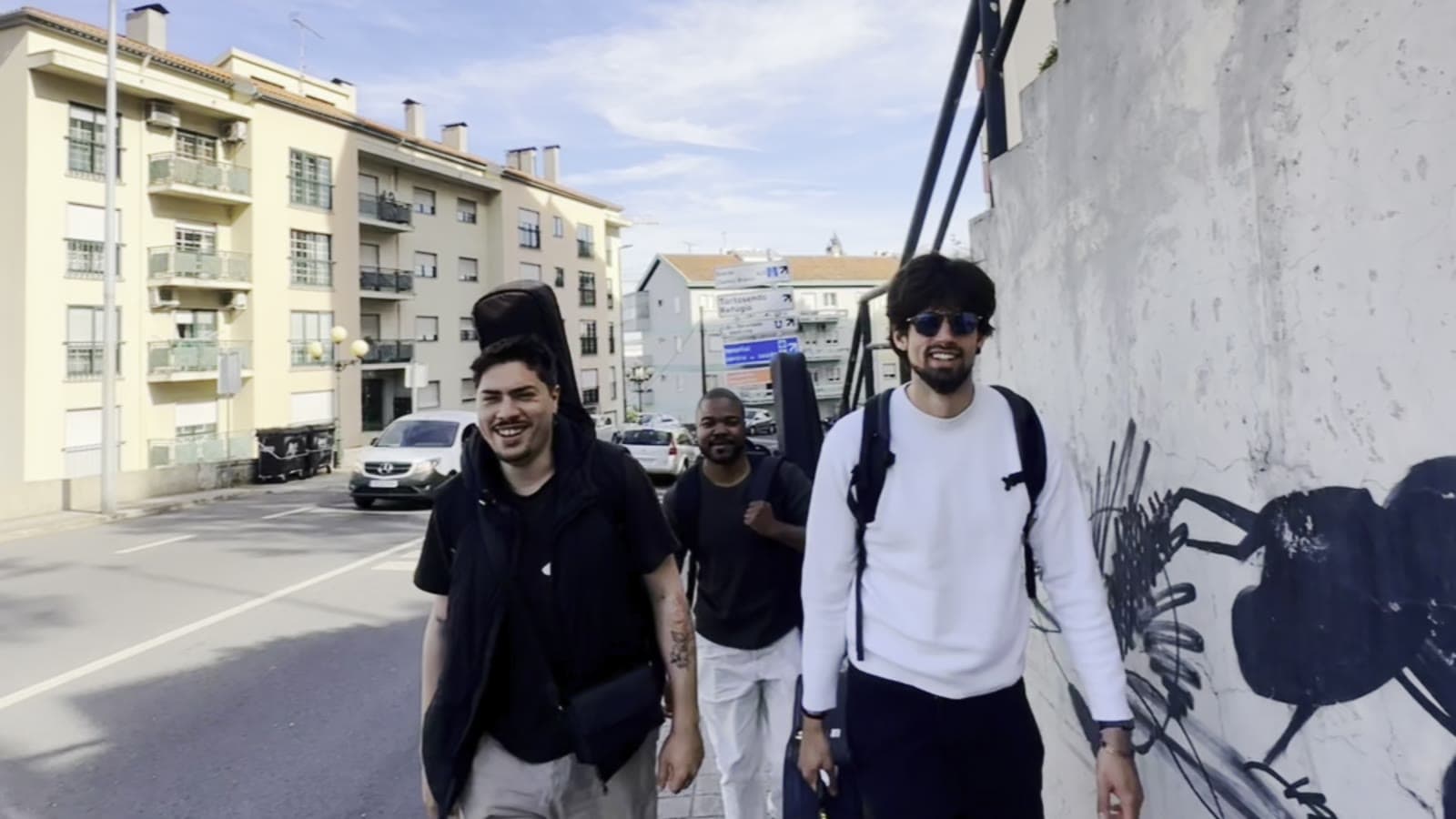 André Louro and band walking to the venue in Covilhã